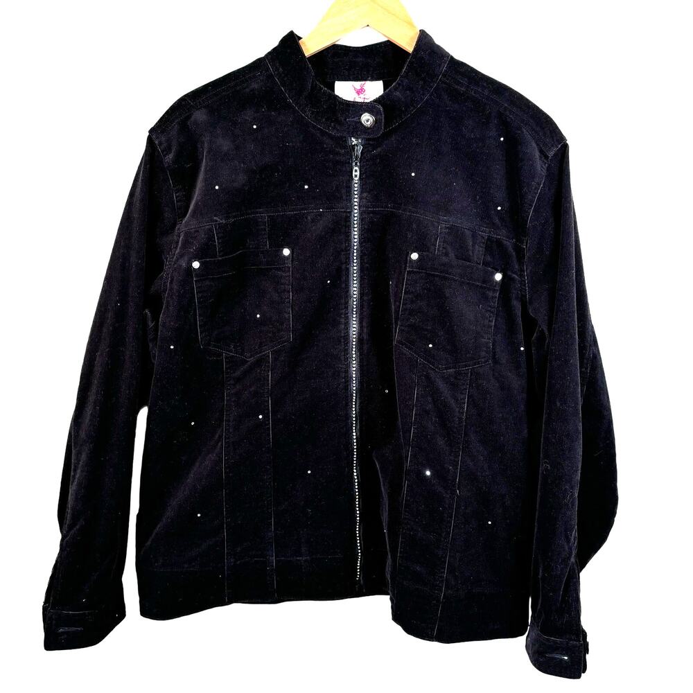Quacker Factory Jacket Women's Size XL Wale Corduroy Rhinestone Full Zip Casual‎
